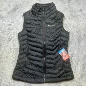 Columbia Puffer Vest Womens M Black Powder Lite Omni-Heat Full Zip - CO LOGO NEW